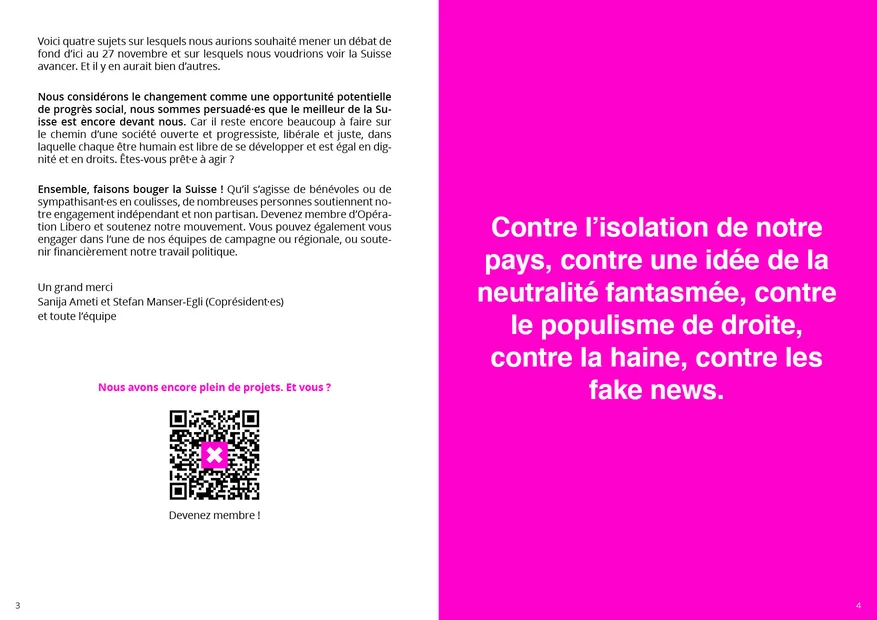 La brochure explicative (rose) d’Opération Libero